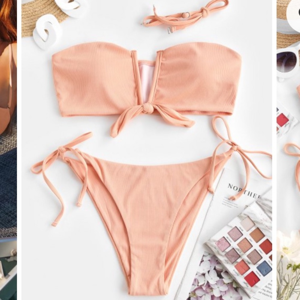 🪞 NEW peachy v front ribbed bikini 2 piece matching set